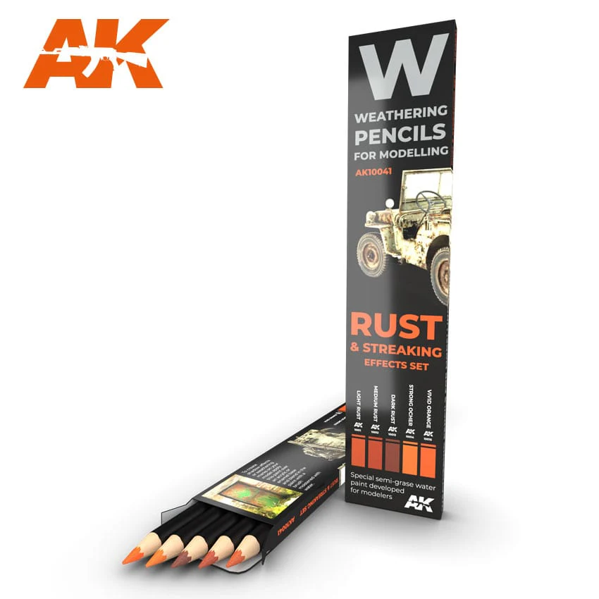 AK Interactive Weathering Watercolor Pencil Set - Rust and Streaking